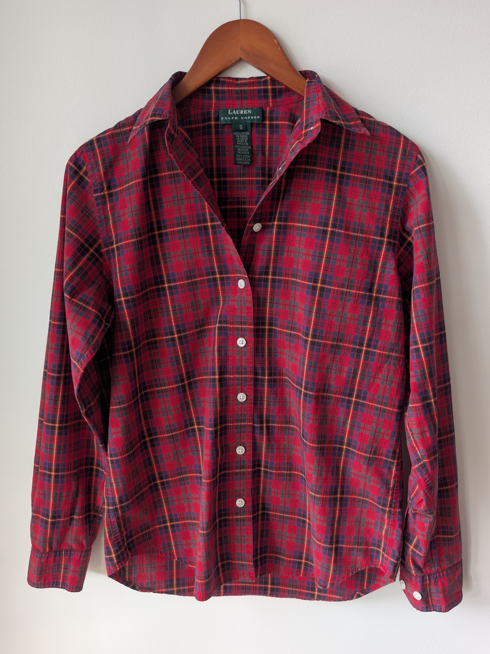 Lauren Ralph Lauren Red & Navy Tartan Plaid 100% Cotton Button Down Shirt Small
